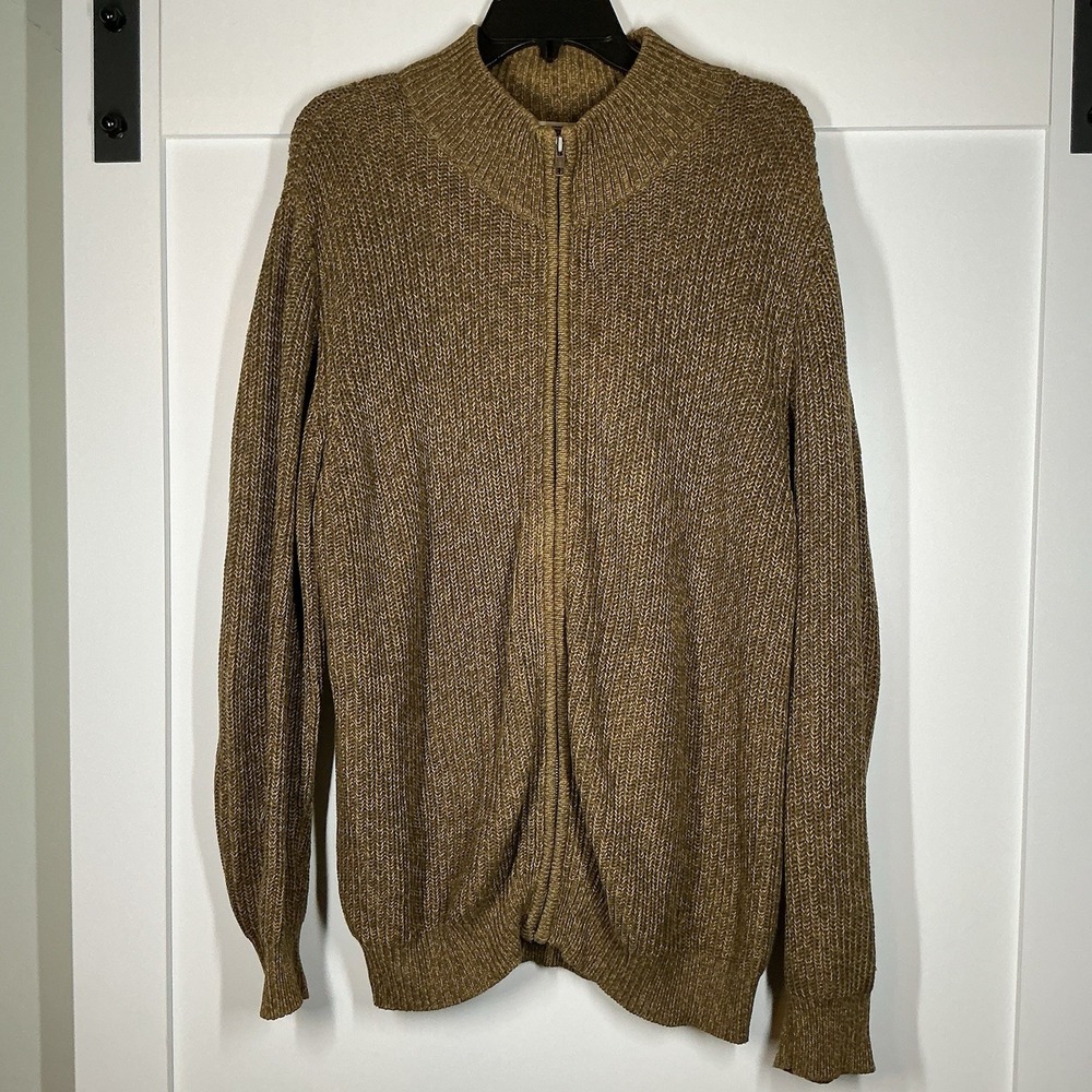 Vintage LL‎ Bean Men's Full Zip Sweater Chain Knit Jacket Cardigan Size XL Brown